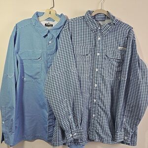 Habit Vented Fishing Shirt Men XL Blue White Plaid Long Sleeve Lot 2 Solar 40+